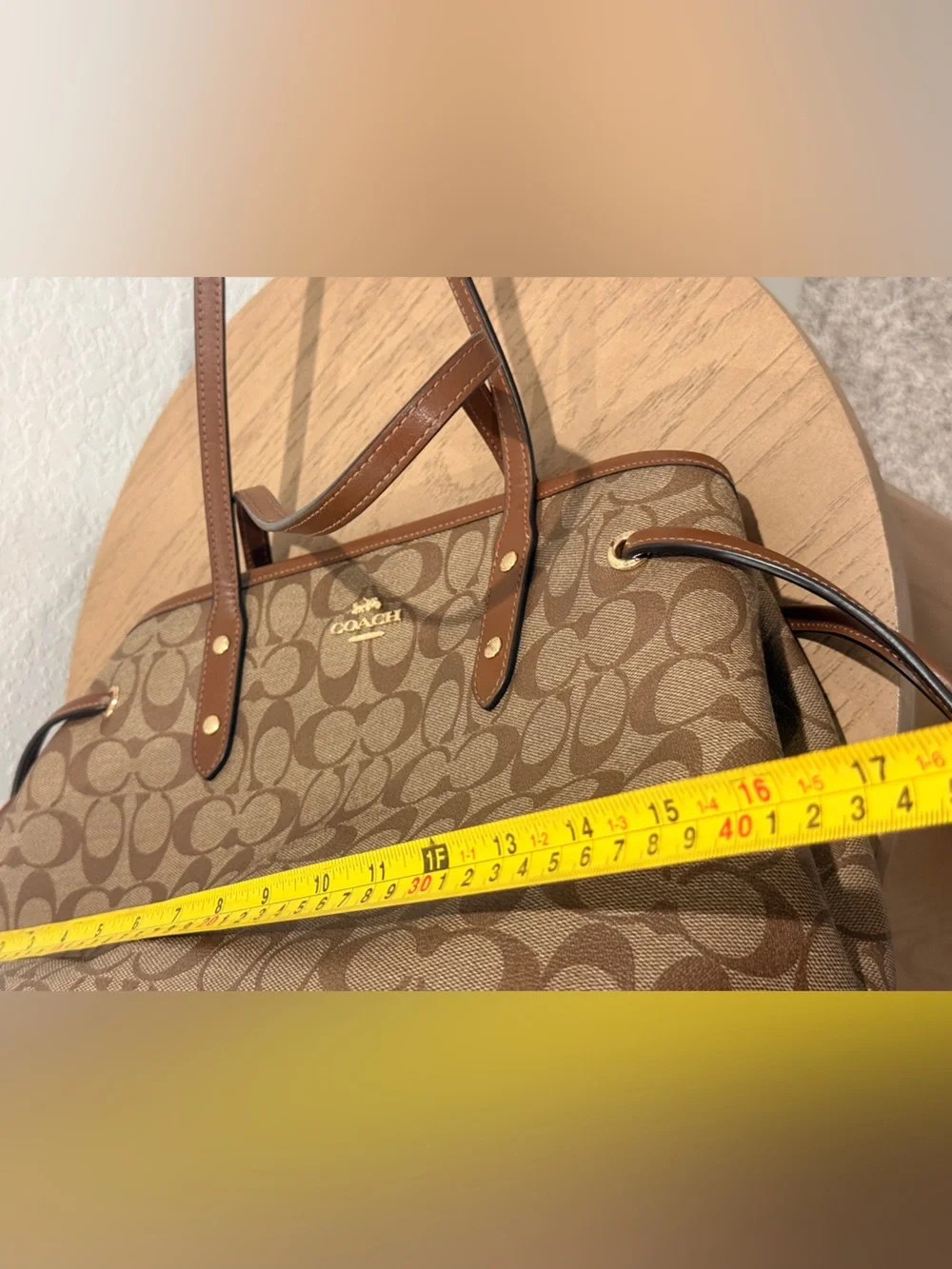 Coach Brown Signature Canvas Tote with Leather Trim